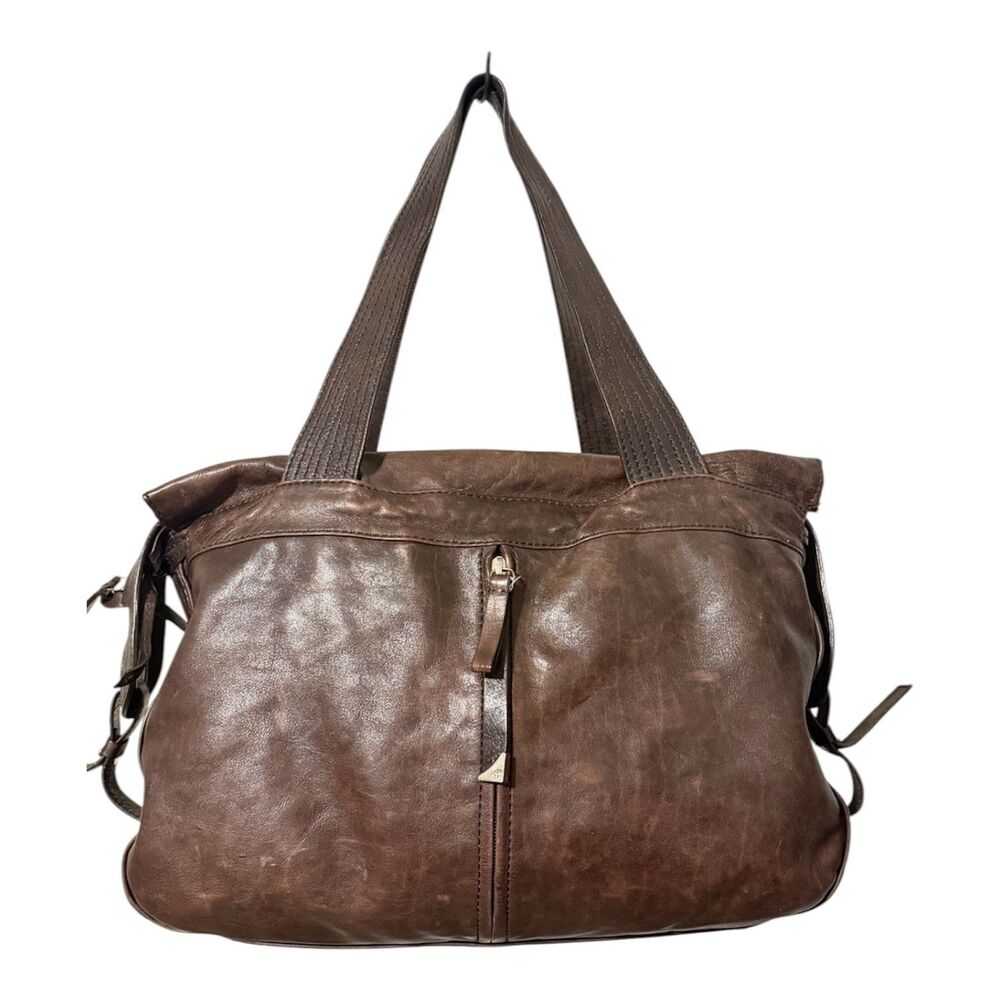 Francesco Biasia Distressed Chocolate Brown Leather Oversized Shoulder Bag Tote